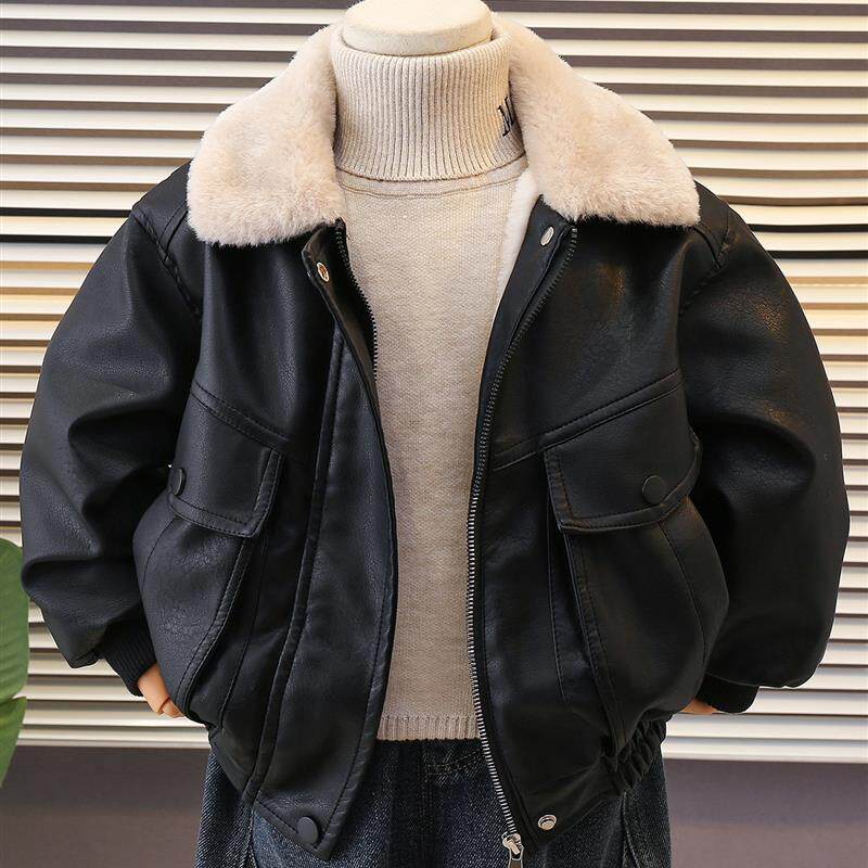 男童秋冬外套加绒加厚2025新款皮衣冬季儿童机车夹克宝宝冬装衣服