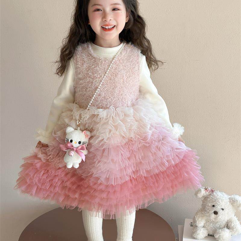 女童加绒连衣裙秋冬季甜美超仙女宝宝加厚背心裙儿童冬装公主裙子