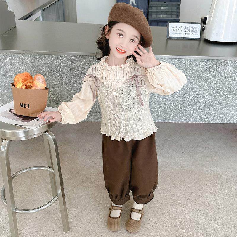 儿童春秋季新款2025洋气毛线马甲三件套女童小香风套装女宝宝秋装