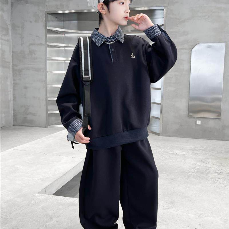 男童POLO衫套装春秋款2025新款中大儿童秋装男孩秋季卫衣两件套潮