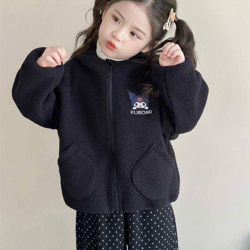 女童库洛米加绒外套秋冬2025新款卡通儿童加厚上衣宝宝冬季毛毛衣