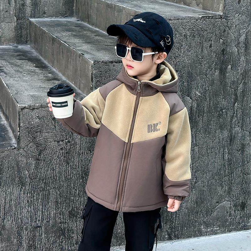 男童加绒外套秋冬2025新款时髦奥利绒风衣棒球服儿童冬季加厚棉衣
