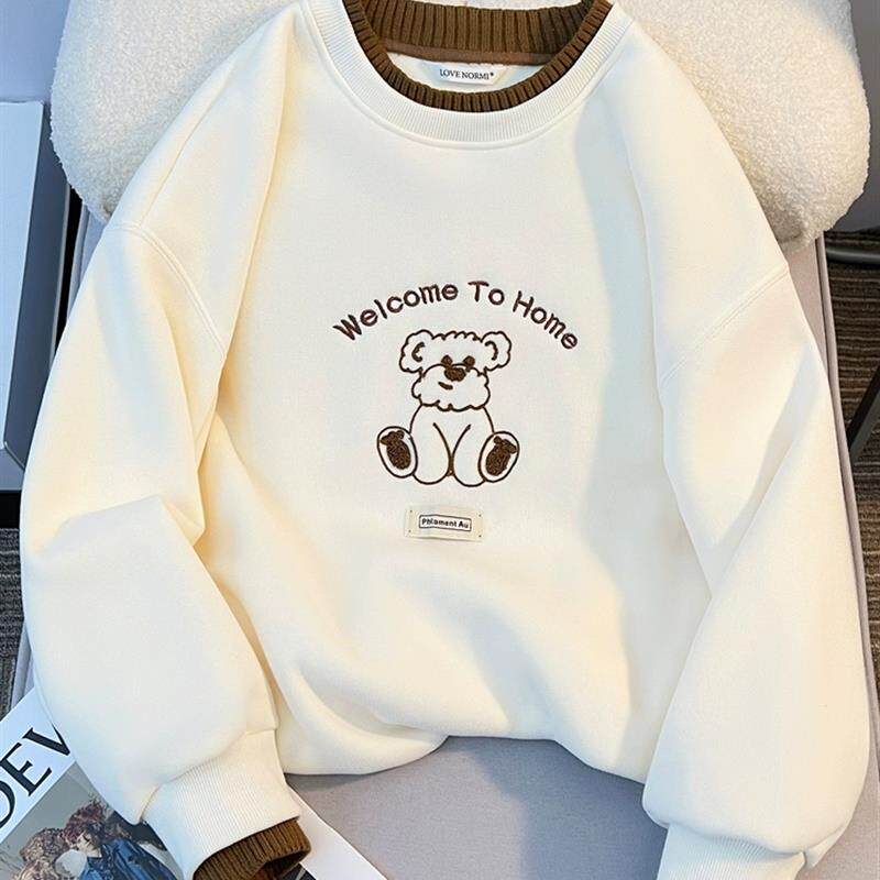 女童卫衣秋冬新款假两件拼接衣服冬装刺绣卡通女大童加绒加厚上衣