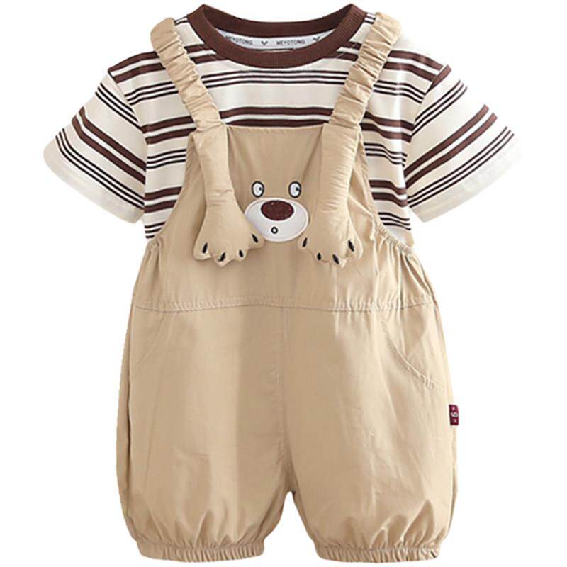 男宝宝夏装套装儿童夏日小童装婴儿短袖背带裤两件套一岁男童衣服