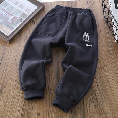 男童帅气加绒裤子2024秋冬新款儿童中大童男孩一体绒运动卫裤潮