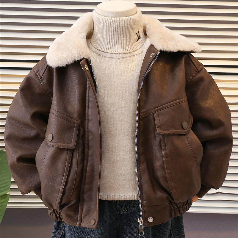 男童秋冬外套加绒加厚2025新款皮衣冬季儿童机车夹克宝宝冬装衣服