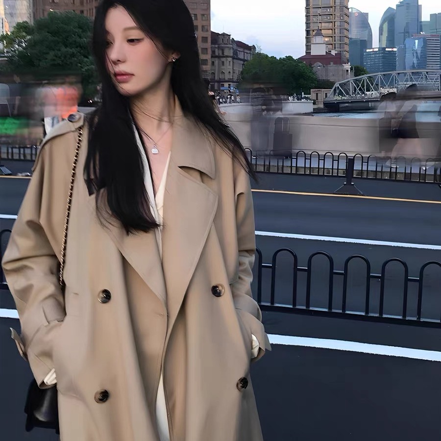 卡其色风衣外套女中长款2