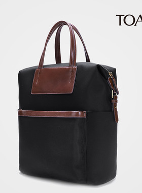 轻便百搭双肩包旅行包尼龙布撞色头层油蜡皮手提包通勤经典大容量