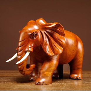 花梨木雕大象摆件一对实木家居吉祥木质风水象办公室送礼品工艺品