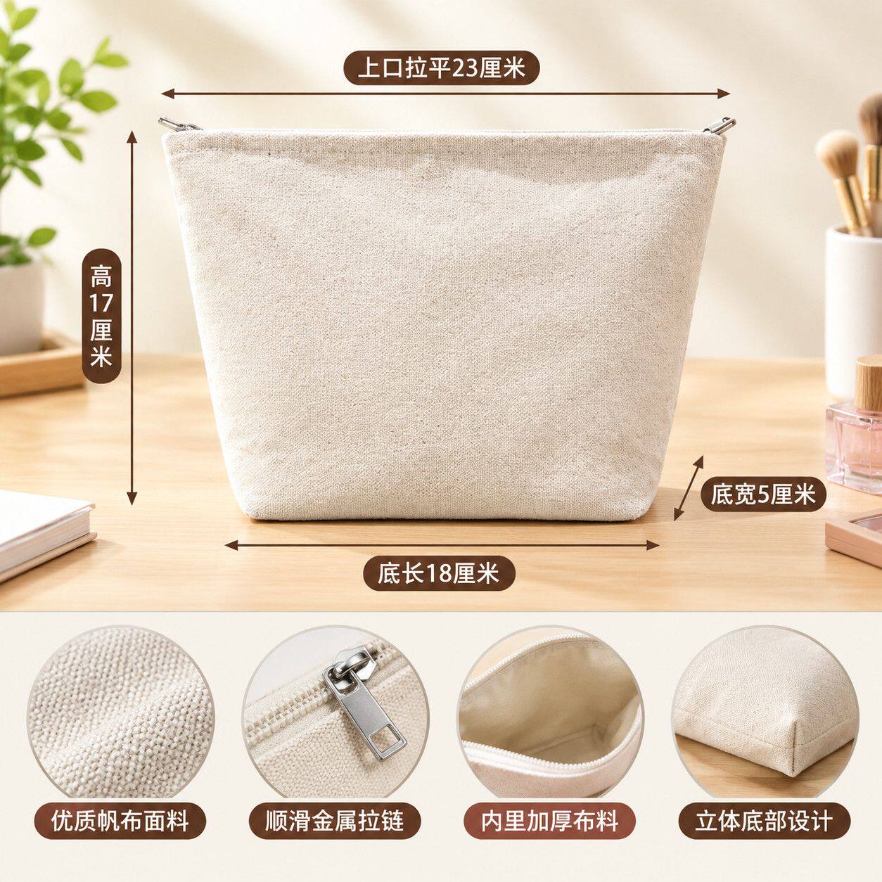 手工编织钩织包帆布内胆袋纯色拉链大容量规整收纳内置衬包袋