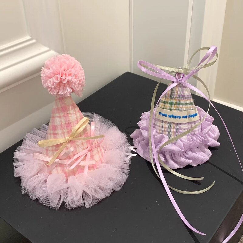 格纹蝴蝶结韩系小清新生日帽发夹女2026新款生日拍照发卡装饰头饰