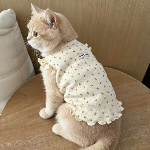 飞袖碎花宠物家居服泰迪雪纳瑞狗狗春秋公主衣防掉毛猫咪衣服