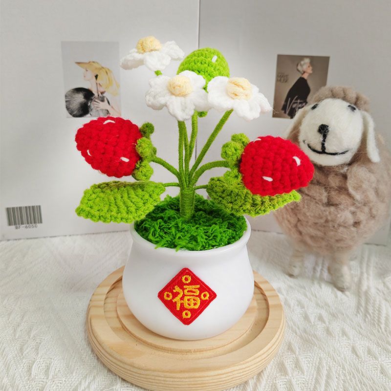 手工针织仿真花毛线盆栽摆件客厅装饰送朋友老师成品桌面礼物