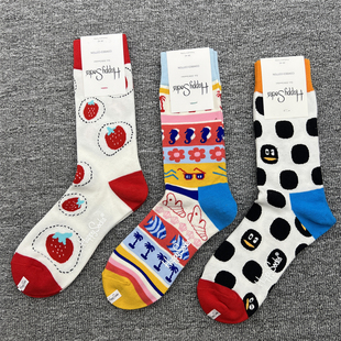 happysocks袜子新款 百搭ins潮外穿纯棉中筒袜子 嗨皮女袜时尚 经典