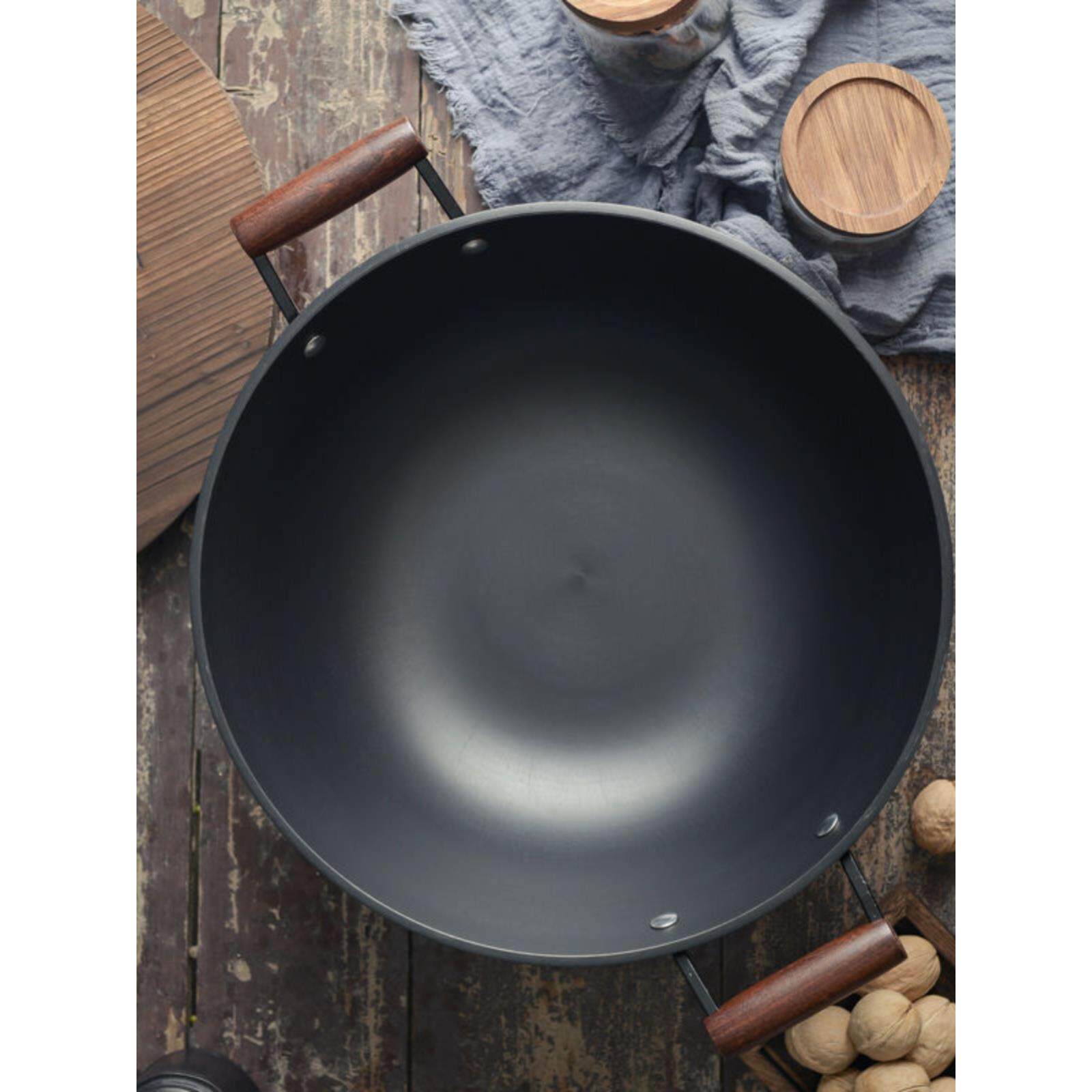 小幸福炖38cm超大老铸厚铁锅家式c6315用炒锅无涂层加生铁锅电磁