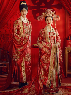 出租唐制婚服超重工奢华拖尾传统中式婚礼宋制出阁服凤冠霞帔嫁衣