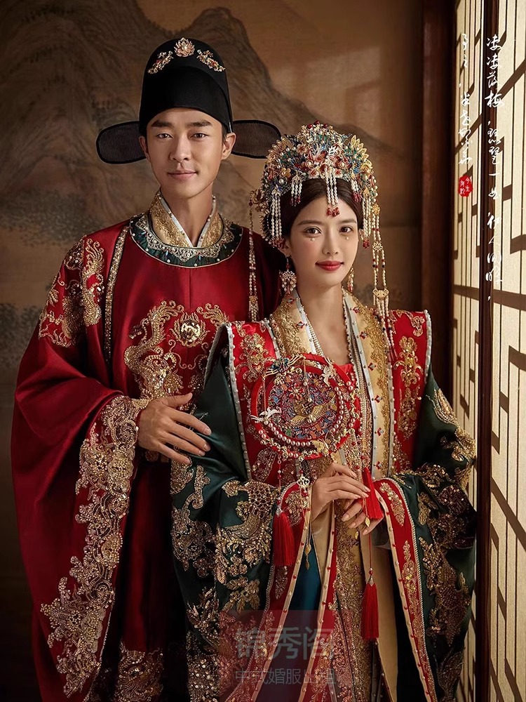 【出租】明宋制汉服婚服凤冠霞帔全套重工新中式新娘结婚嫁衣租赁
