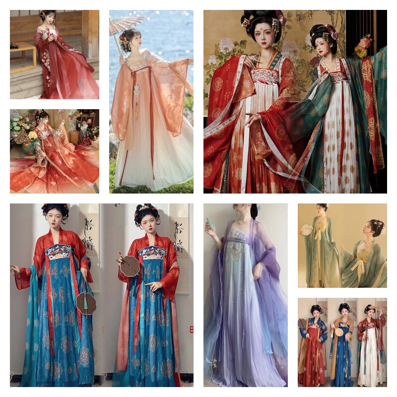 【唐制】汉服女出租一片式仙气齐胸襦裙传统古风舞蹈演出七夕走秀