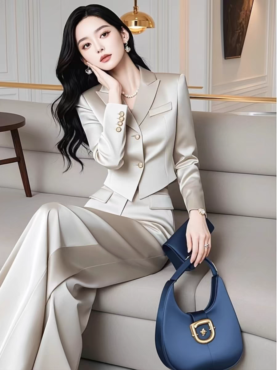 西服女装春秋2025新款职业通勤时尚两件套装欧货醋酸时髦洋气西装
