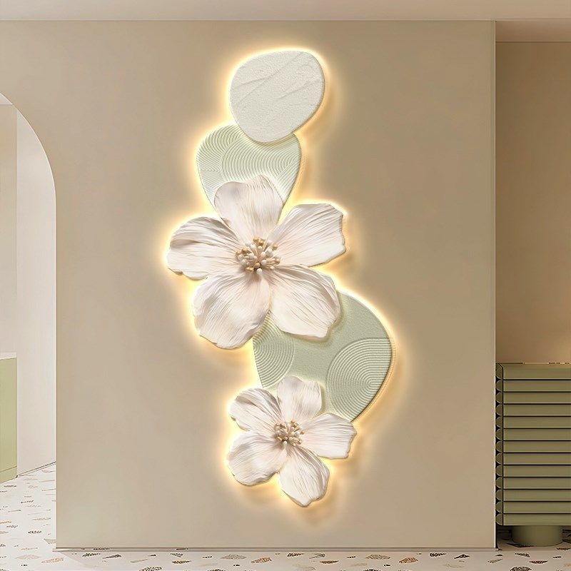 奶油风玄关装饰画花卉走廊过道挂画lEed发光画入户正对门创意壁画