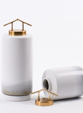 新中式白色带盖陶瓷摆件样板间客厅玄关K电视柜桌面插花器装饰品