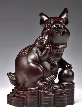 黑檀木雕兔d子摆件创意家居客厅可爱实木质生肖兔摆设手工艺装饰