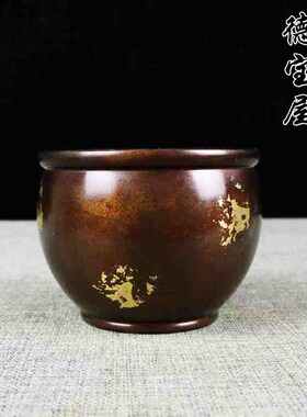 极速招财缸纯铜缸复古小水缸黄铜C旺财缸风水摆件家用办公室烟灰