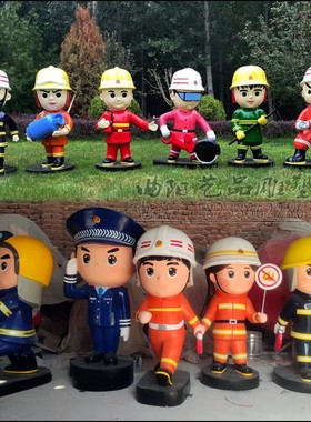 新品消防题材雕塑消防公园消防栓摆件玻璃钢Q消防战士卡通消防员