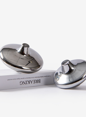 Rzone 现代轻奢电镀银色w玻璃陀螺茶几桌面托盘内搭配摆件软装饰