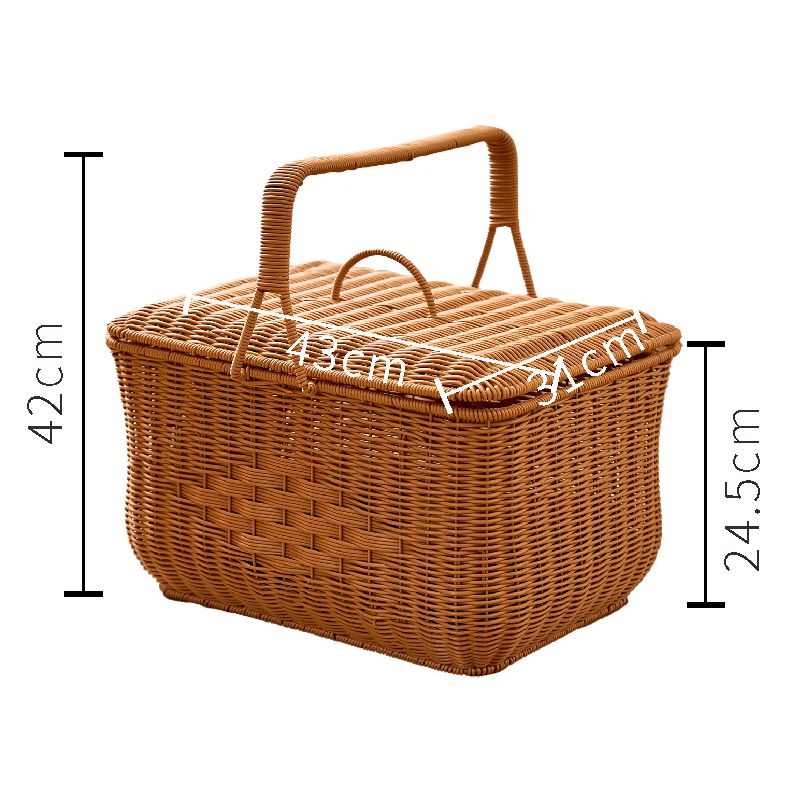 W085彷藤手f工户外拜拜篮田园茶色长方形提篮收纳筐43*31*24.5/42