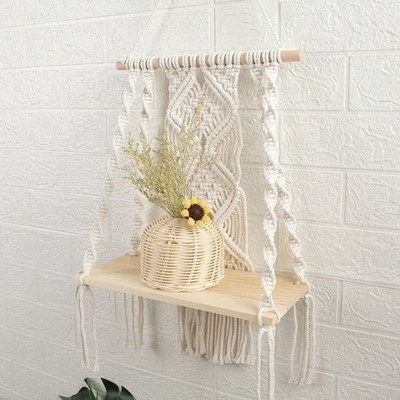 Boho Macrame Wall Hanging Shelf HandHmade Woven Tassel Tapes