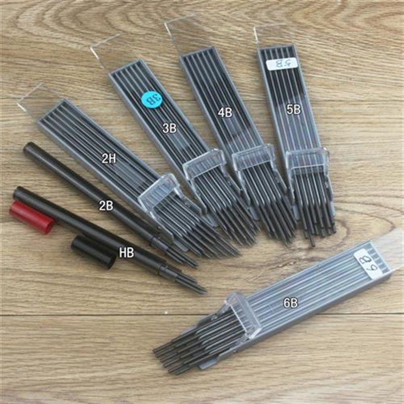 特粗2mm自动笔铅芯 2Ho/HB/2B/3B/4B/6B红/蓝/黄等2.0*120彩芯黑