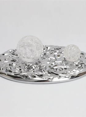 新中式玻璃电镀波l浪纹理托盘样板房售楼部卧室书房客厅桌面饰品