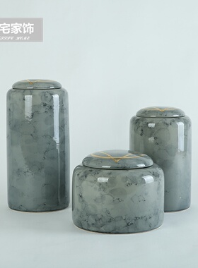 现代新中式手绘陶瓷储物罐摆件 创意家居客厅电视U酒柜样板房软装