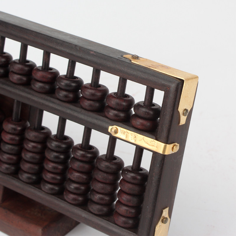 红木工艺品摆件黑檀招财算盘木制嵌DD铜算盘老式小算盘木雕商务礼