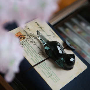 【七十二号笔家】l 创意玻璃笔架玻璃笔搁水晶镇纸压纸架 小猫笔