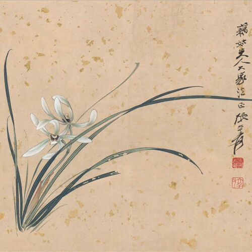 热销仿古画复制品j张大千兰花图42-34厘米画心宣纸装饰挂画名人字