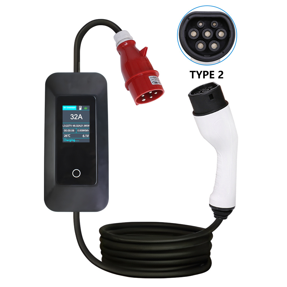 欧标枪头便携式8-32A3相电动汽车充电器16A/32A充电桩免接地