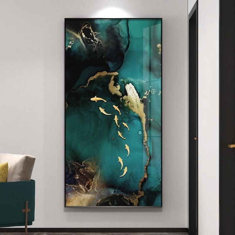 网红九鱼图装g入户关的饰画客厅竖好廊寓壁意过道版轻奢画抽走象,家居饰品,现代装饰画,淘宝优惠券,粉丝福利购,淘宝优惠卷