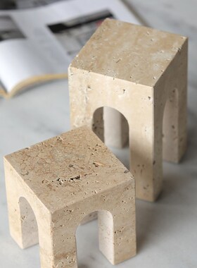 现代简约大理石四门摆件黄铜石家居D装饰品书柜酒柜工艺品创意摆