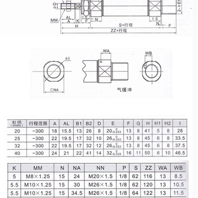 不锈钢迷你气缸MF20X650/700CY-S-CM