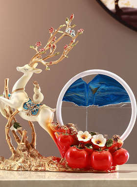 平安喜乐事事如意柿子麋s鹿摆件办公室客厅电视柜乔迁新居送礼物