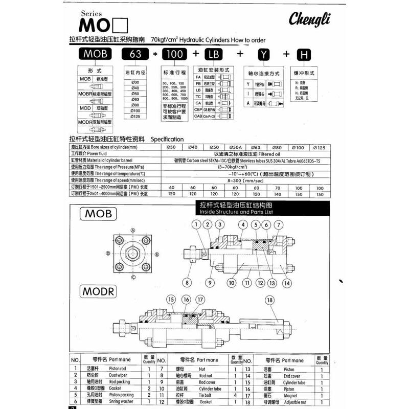 液压缸模具油缸拉杆油缸MOB30qX25X50X75X100X150X200X250X300X40