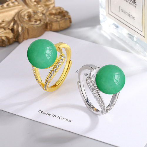 境外亚马逊速卖通ebay开口可调节天然东陵玉指环镶锆石复古戒指女