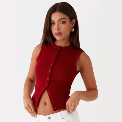 Womens Elegant Slash Neck Button Through Top Contemporary