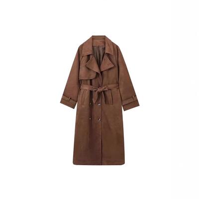 Womens Long Trench Coat Fall Faux Suede Jackets Double
