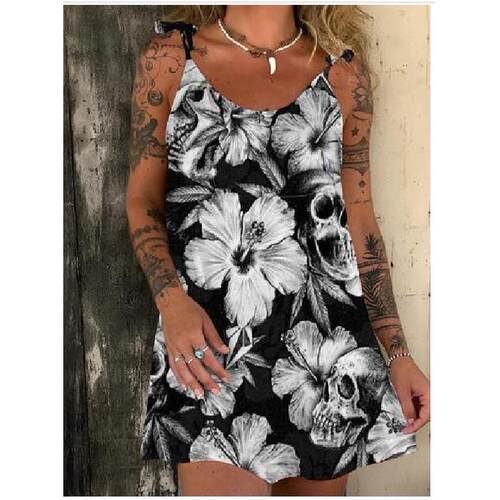 Plus Size Women's Skull Floral Print Fashion Summer Vacation