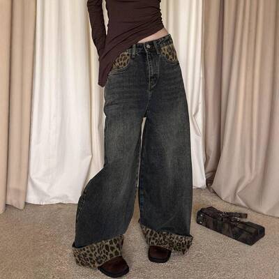 2025 Hosen Streetwear Leopard Patchwork Baggy Jeans Pants Fo
