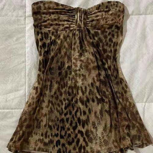Womens New Leopard Print Ruched Bust Bandeau Top Stretchy