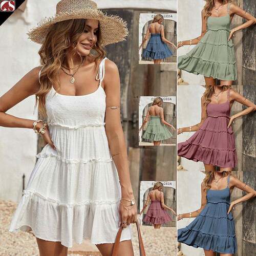 Frill Spaghetti Strap Tiered Dress For Women Yoga Gym